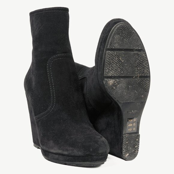 Prada Black Suede Wede Booties - Picture 4 of 10